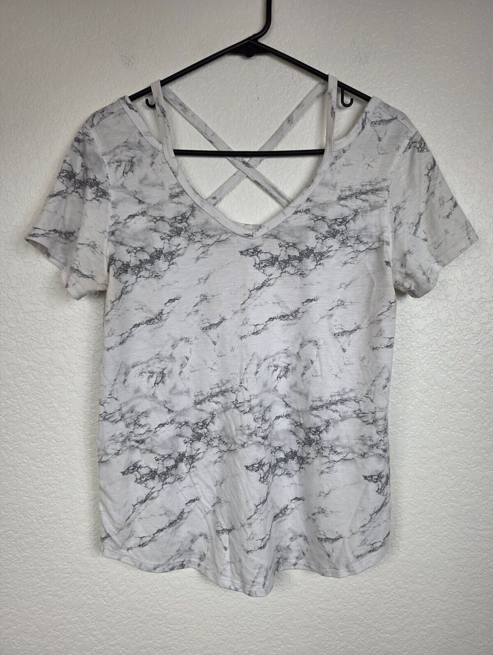 Medium Gray Grey Marbled Print Strappy Shirt Top